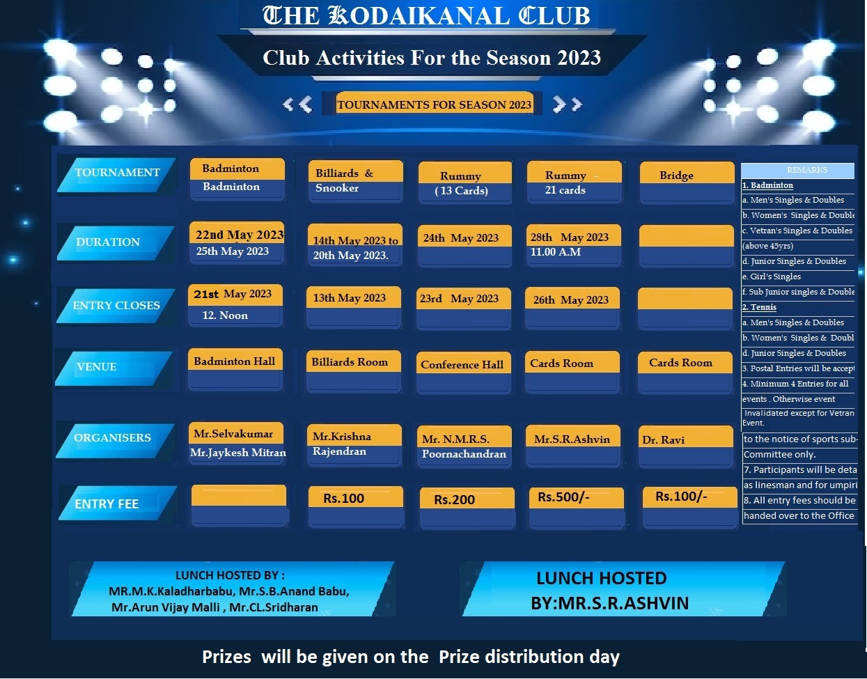 2023 Club Activities & Events with Tournaments The